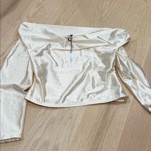 Express Cream Satin Off-Shoulder Blouse